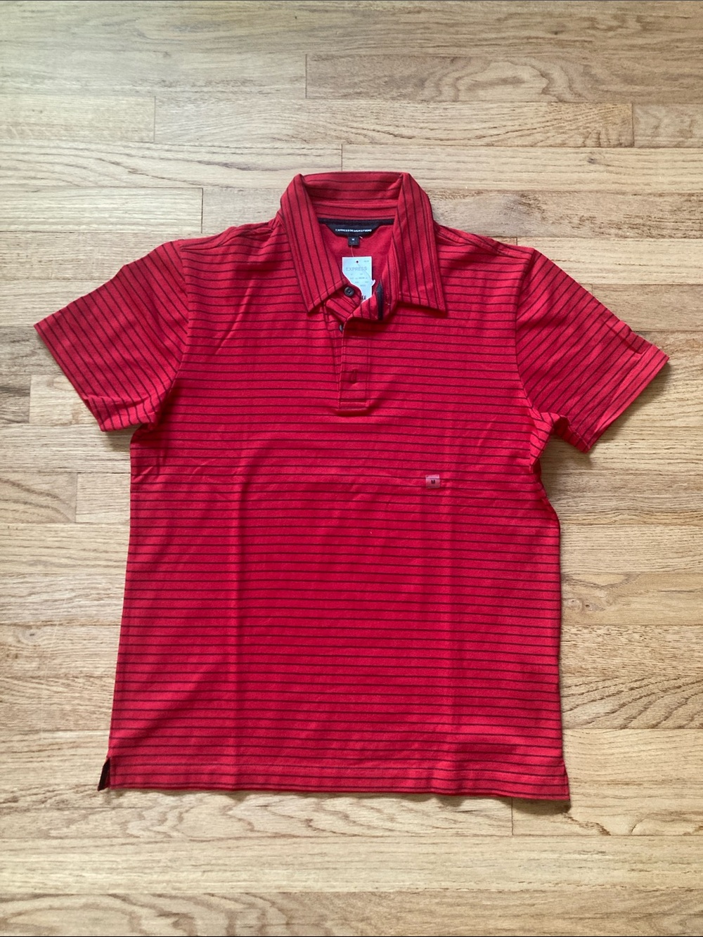 Express Red Polo with Thin Black Stripes